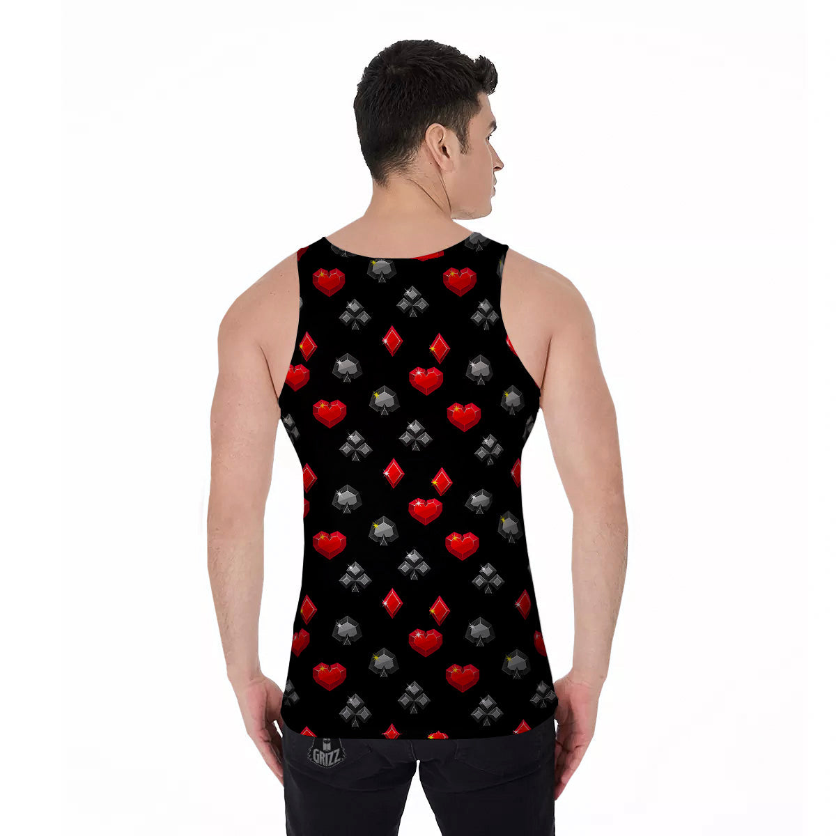 Casino Card Suits Red Black Print Pattern Men's Tank Top-grizzshop
