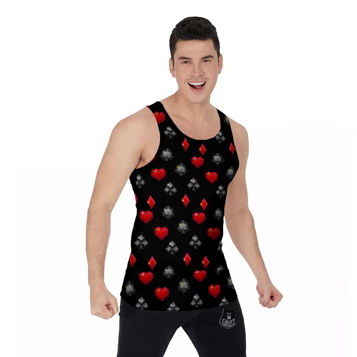 Casino Card Suits Red Black Print Pattern Men's Tank Top-grizzshop