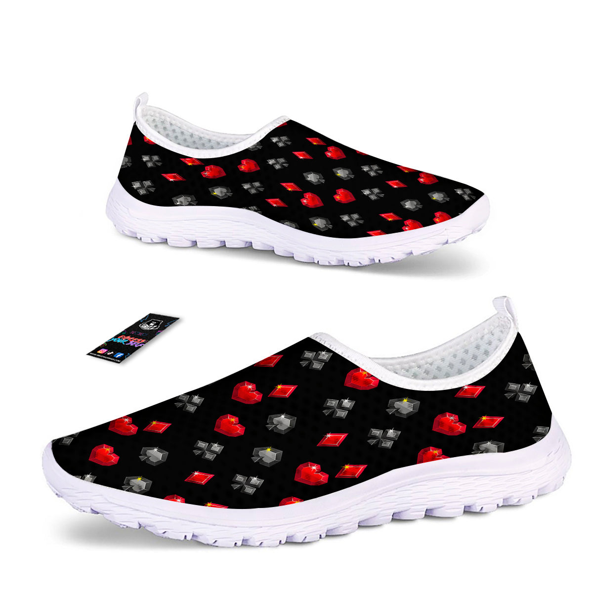 Casino Card Suits Red Black Print Pattern Nurse Shoes-grizzshop