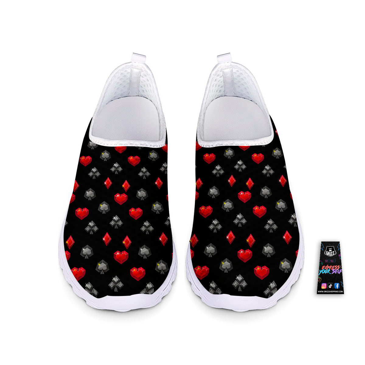 Casino Card Suits Red Black Print Pattern Nurse Shoes-grizzshop