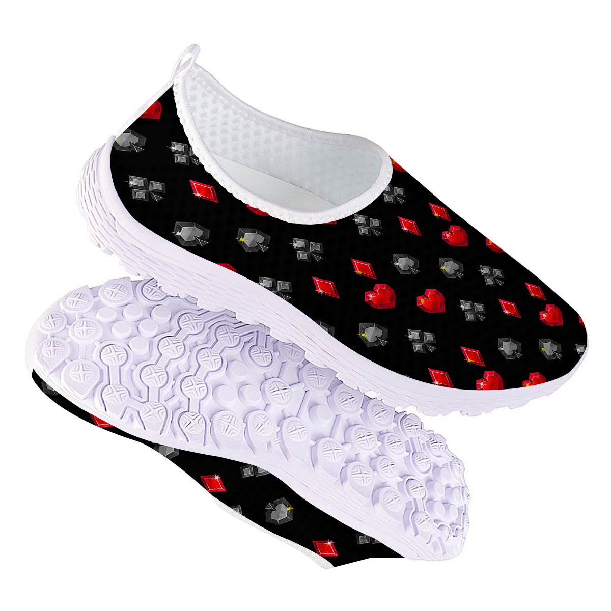 Casino Card Suits Red Black Print Pattern Nurse Shoes-grizzshop