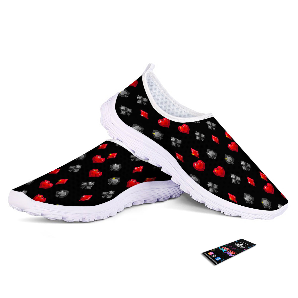 Casino Card Suits Red Black Print Pattern Nurse Shoes-grizzshop