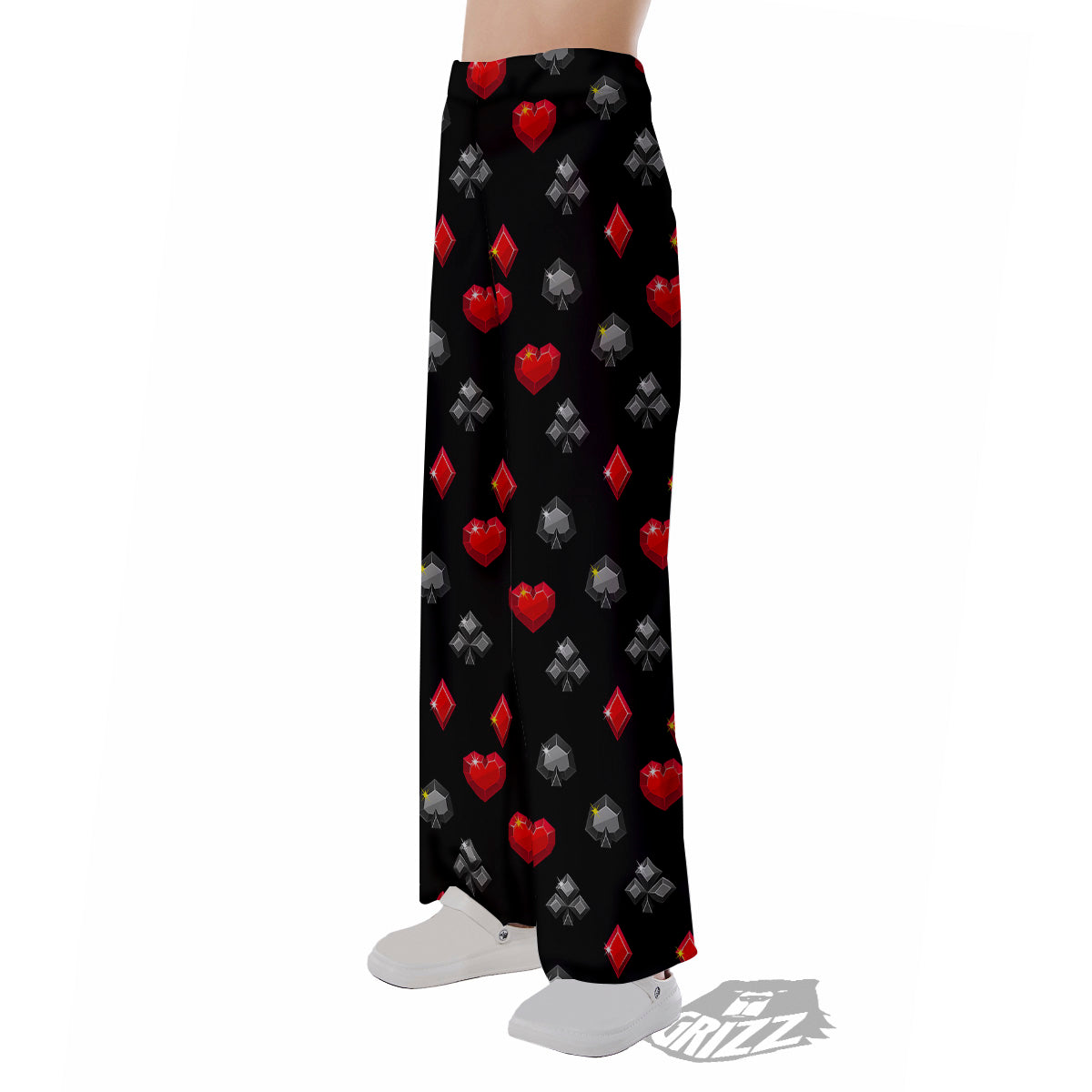 Casino Card Suits Red Black Print Pattern Pajama Pants-grizzshop