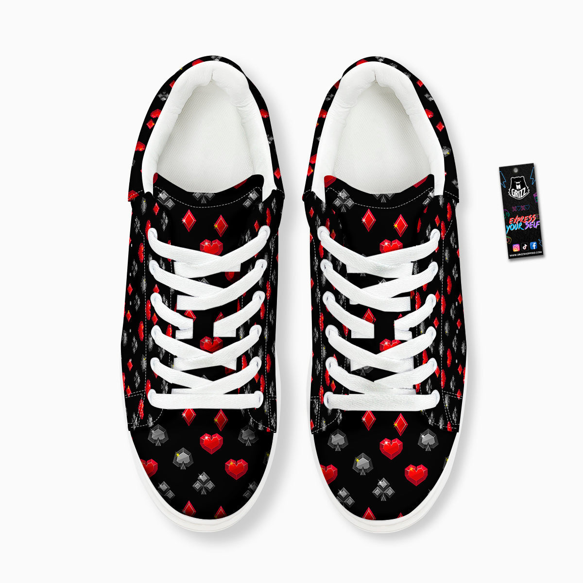 Casino Card Suits Red Black Print Pattern Platform Shoes-grizzshop