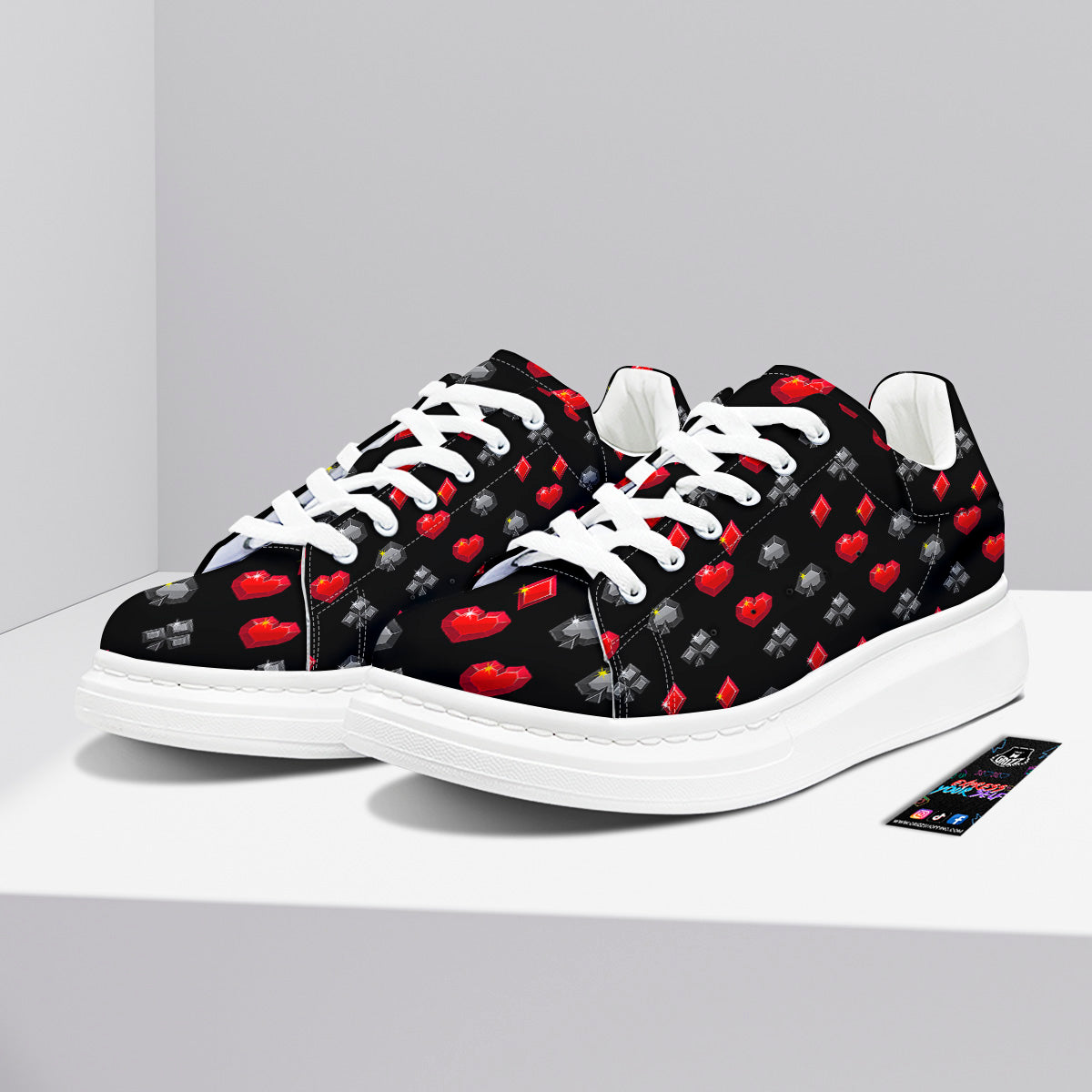 Casino Card Suits Red Black Print Pattern Platform Shoes-grizzshop