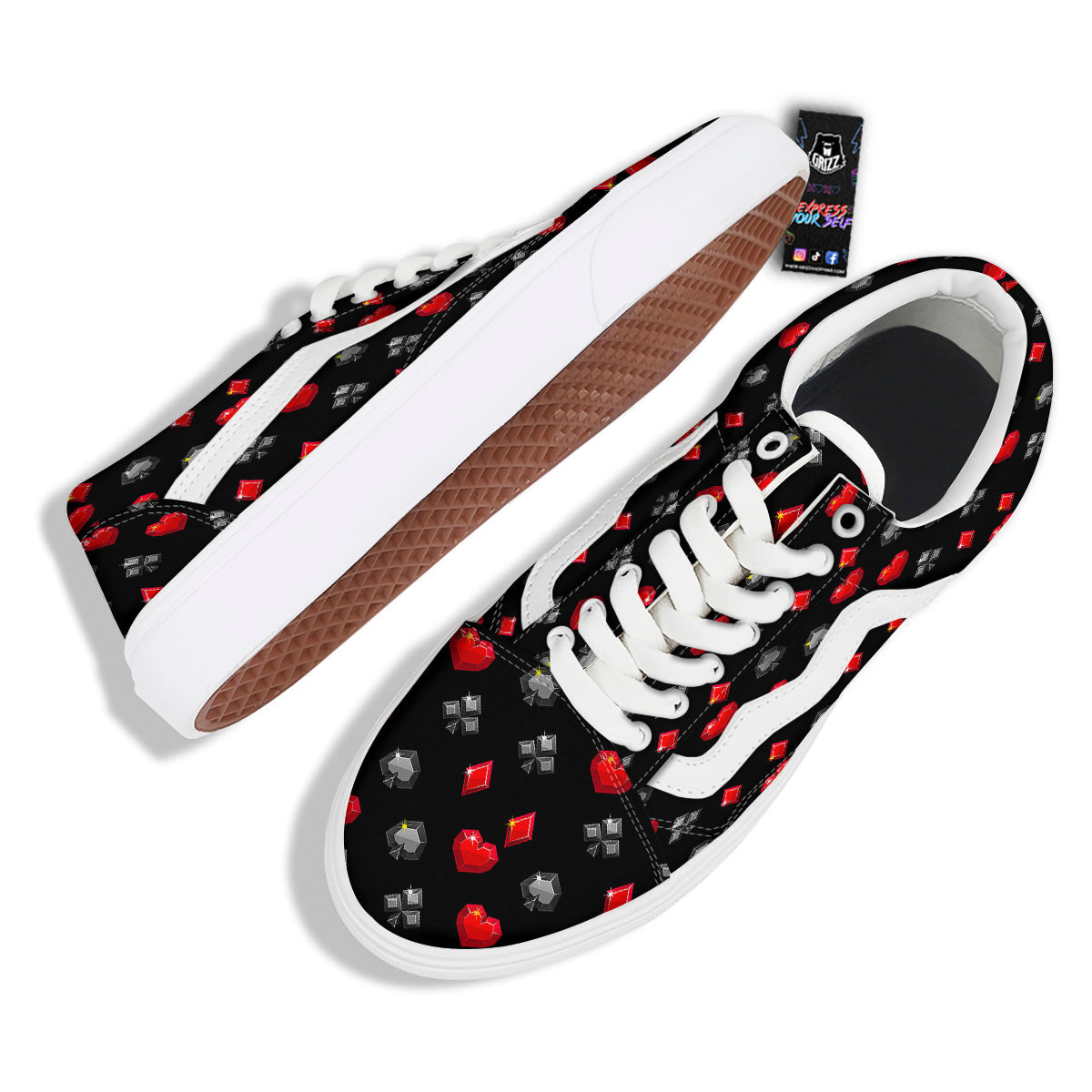 Casino Card Suits Red Black Print Pattern Skate Shoes-grizzshop