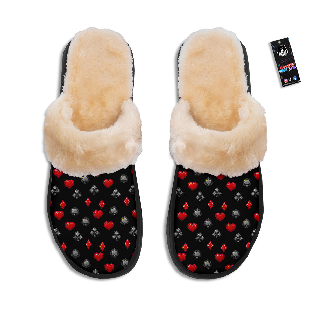 Casino Card Suits Red Black Print Pattern Slippers-grizzshop