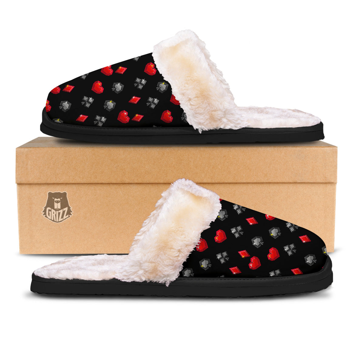 Casino Card Suits Red Black Print Pattern Slippers-grizzshop