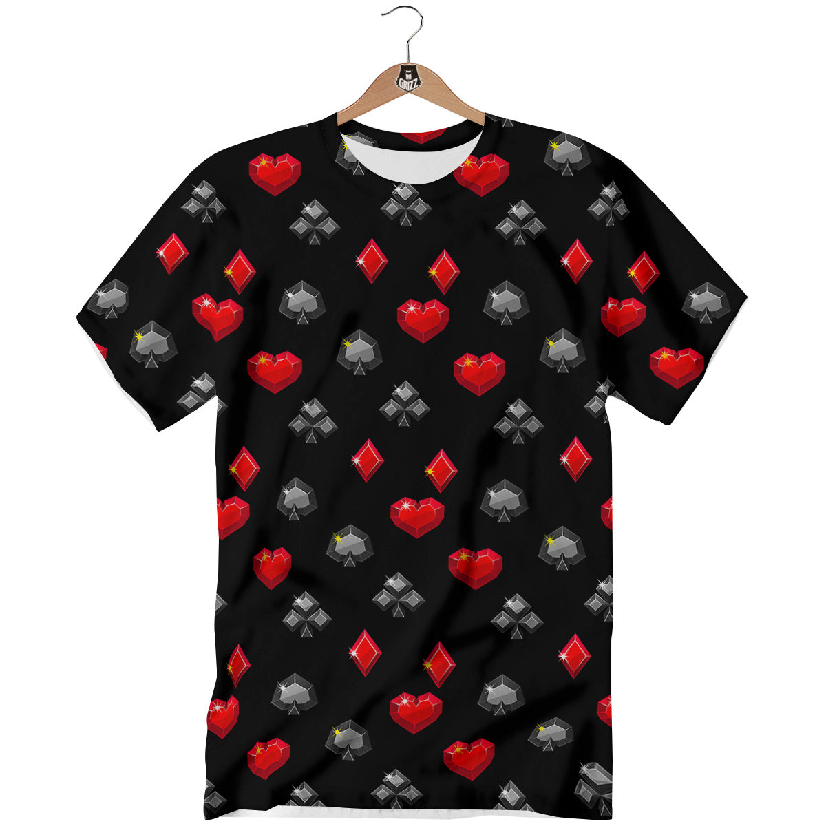 Casino Card Suits Red Black Print Pattern T-Shirt-grizzshop