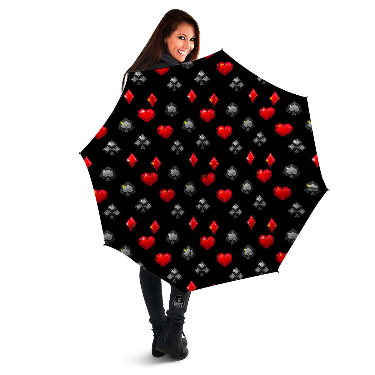 Casino Card Suits Red Black Print Pattern Umbrella-grizzshop