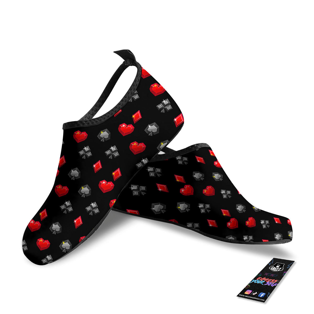 Casino Card Suits Red Black Print Pattern Water Shoes-grizzshop