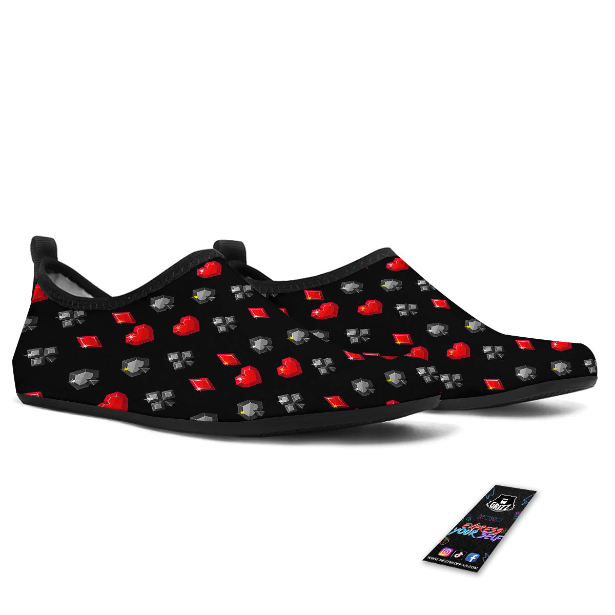 Casino Card Suits Red Black Print Pattern Water Shoes-grizzshop