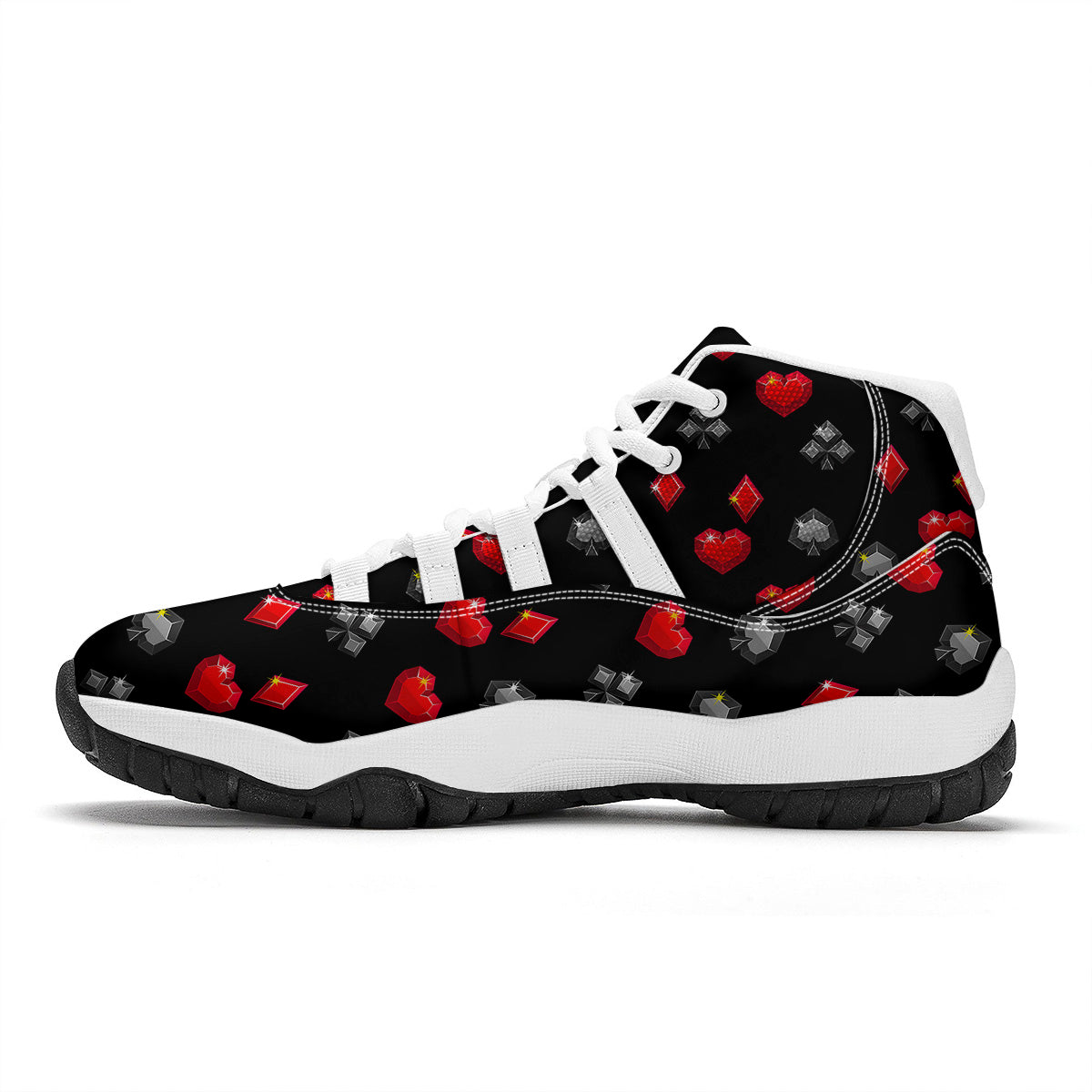 Casino Card Suits Red Black Print Pattern White Bball Shoes-grizzshop