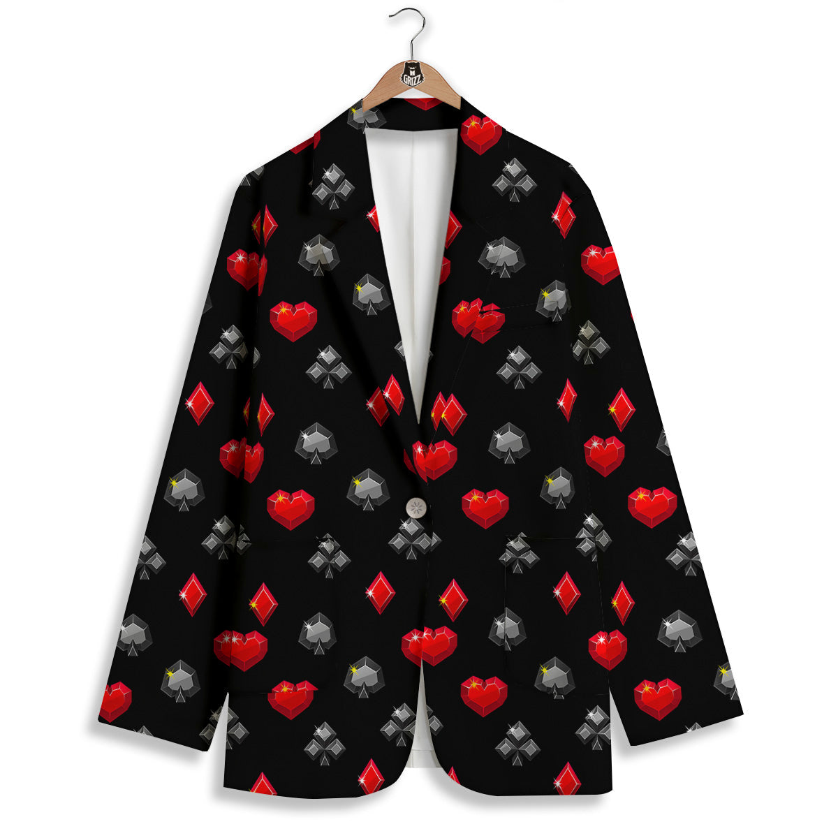 Casino Card Suits Red Black Print Pattern Women's Blazer-grizzshop