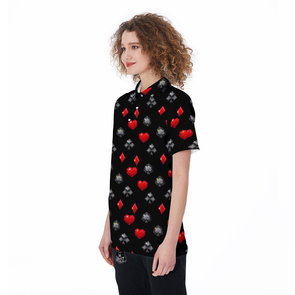 Casino Card Suits Red Black Print Pattern Women's Golf Shirts-grizzshop