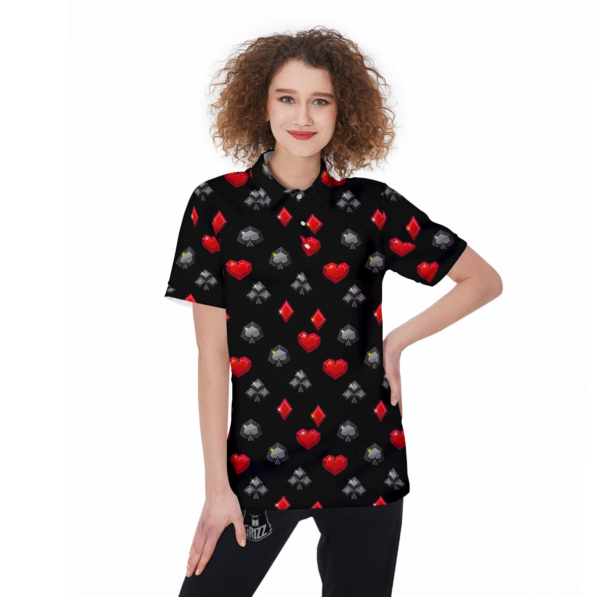 Casino Card Suits Red Black Print Pattern Women's Golf Shirts-grizzshop