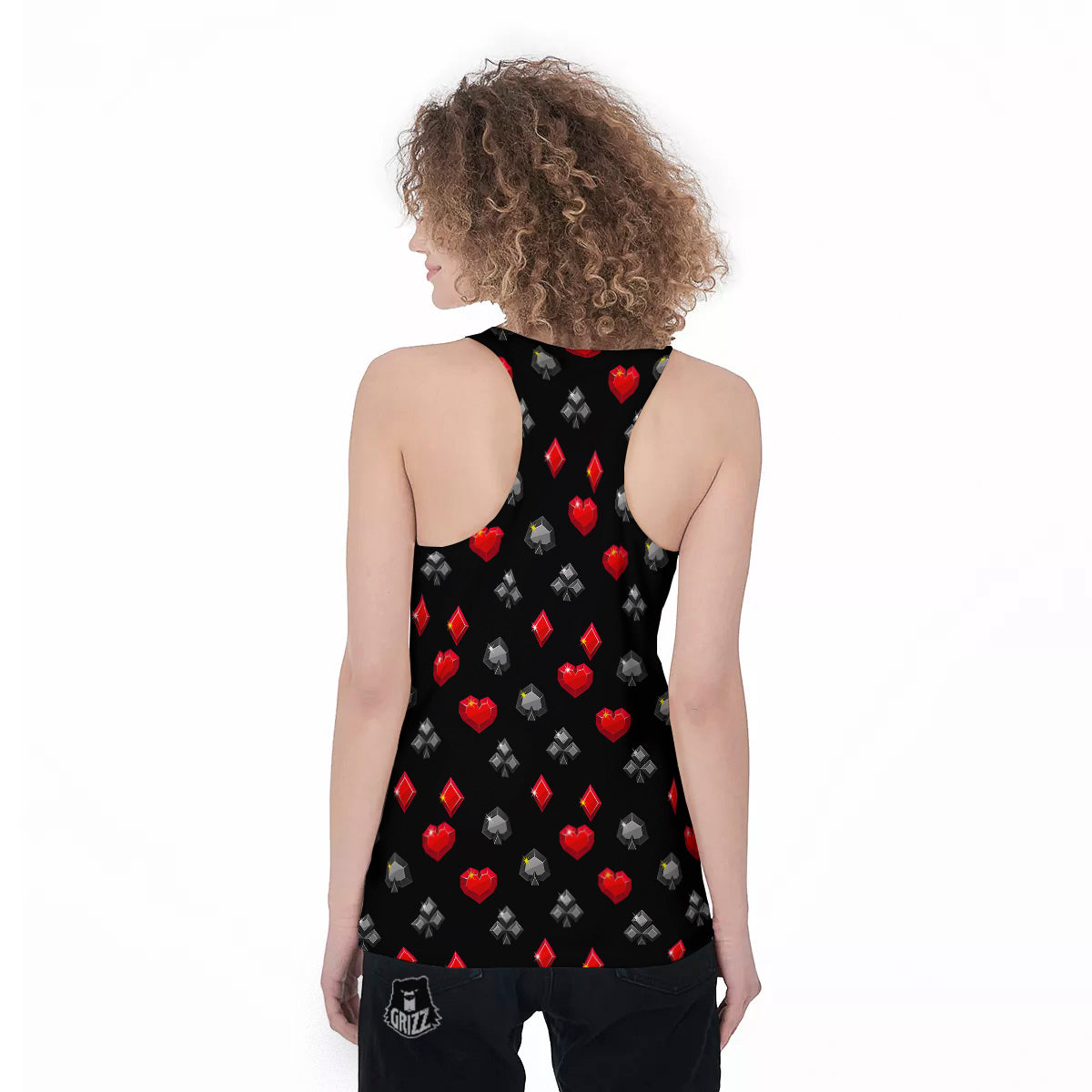 Casino Card Suits Red Black Print Pattern Women's Racerback Tank Top-grizzshop