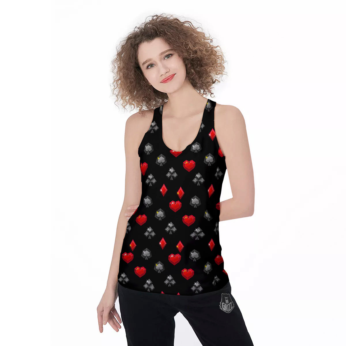 Casino Card Suits Red Black Print Pattern Women's Racerback Tank Top-grizzshop