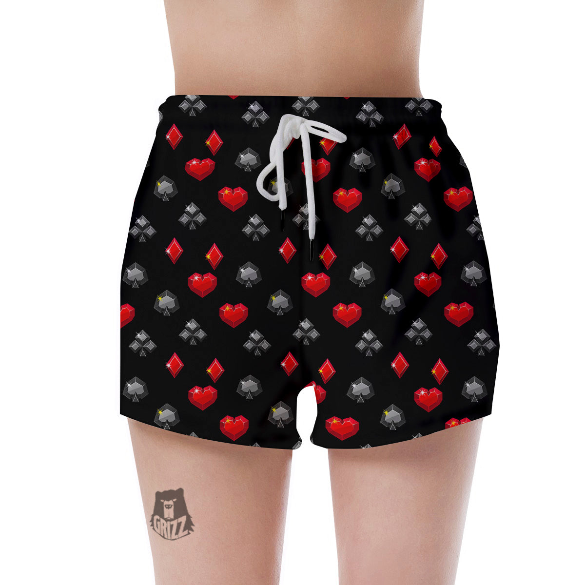 Casino Card Suits Red Black Print Pattern Women's Shorts-grizzshop