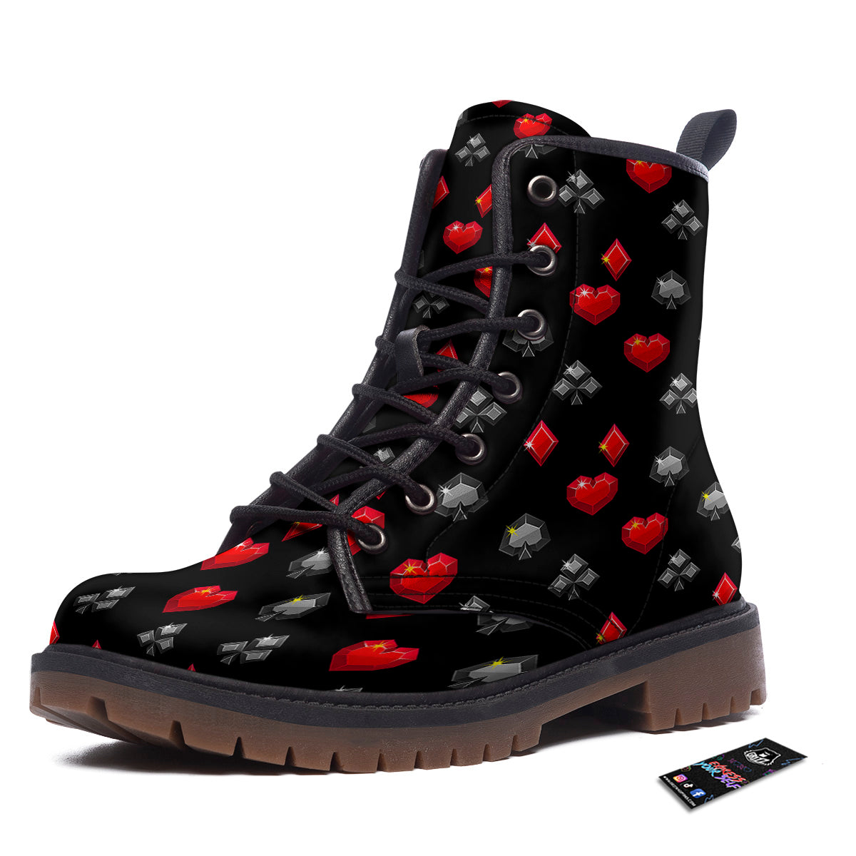 Casino Card Suits Red Black Print Pattern Work Boots-grizzshop