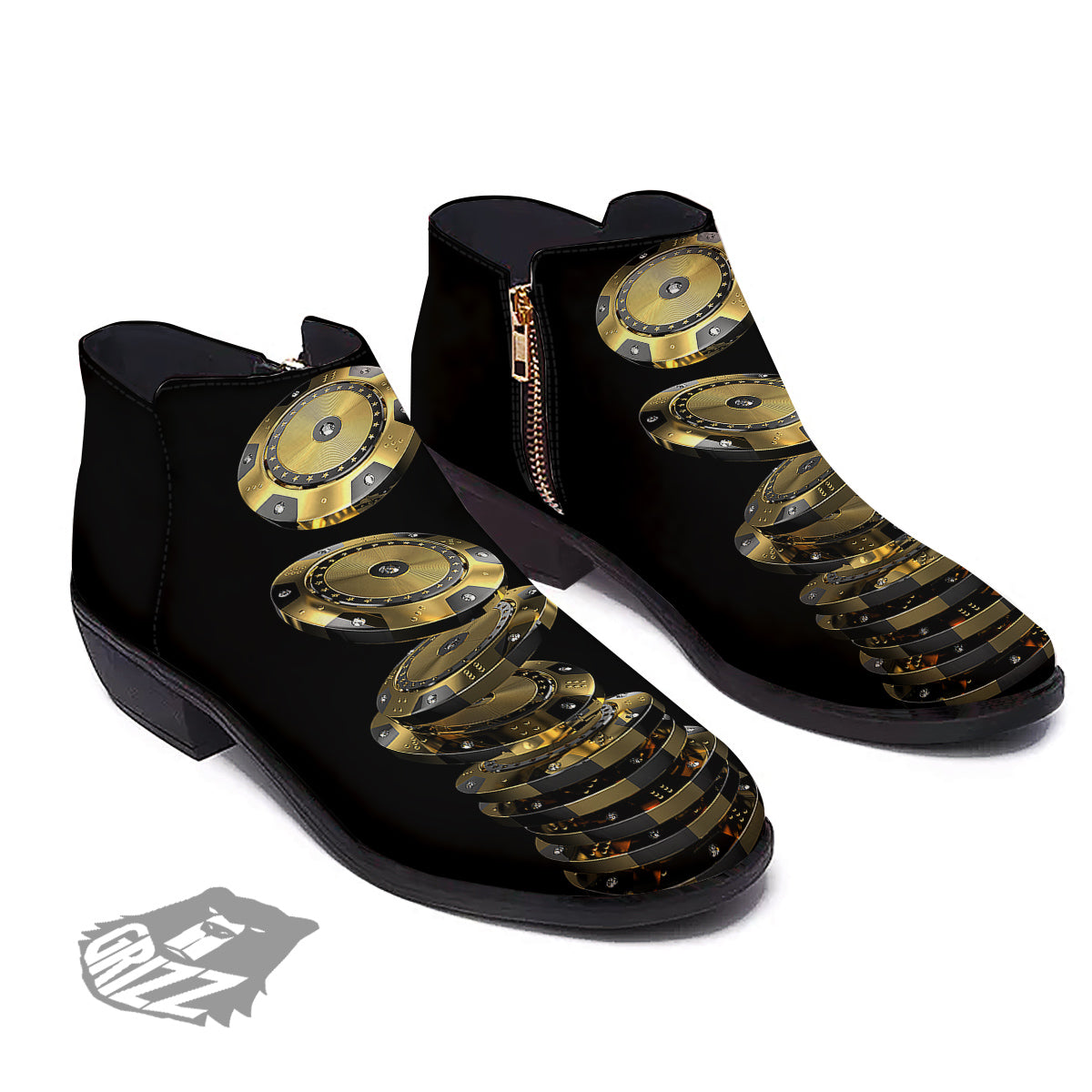 Casino Chips Poker Print Ankle Boots-grizzshop