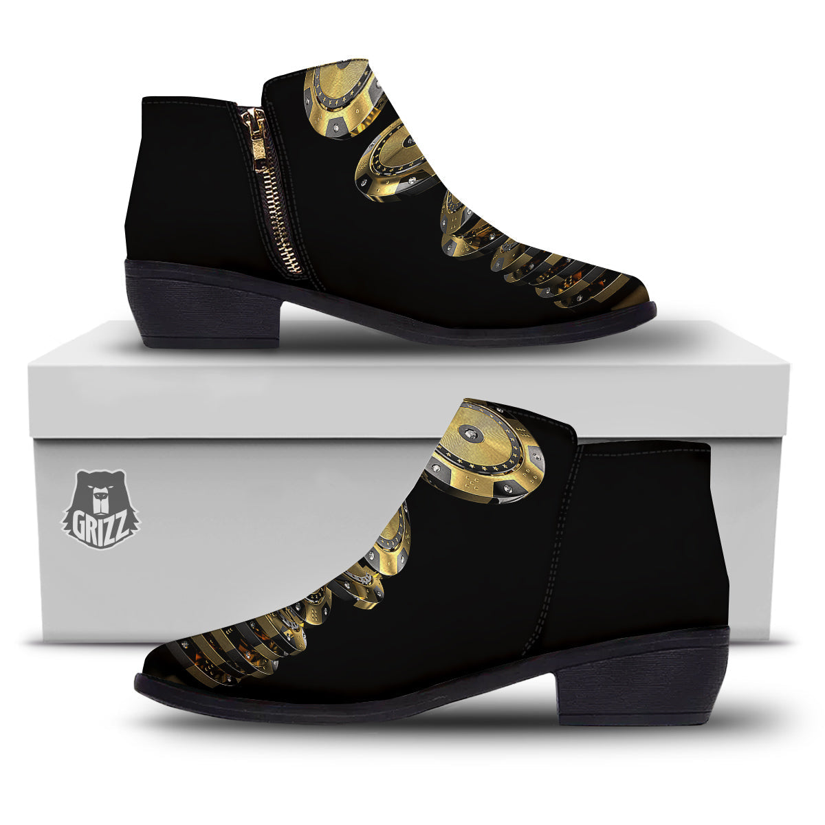 Casino Chips Poker Print Ankle Boots-grizzshop