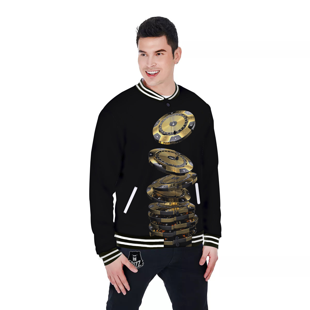 Casino Chips Poker Print Baseball Jacket-grizzshop