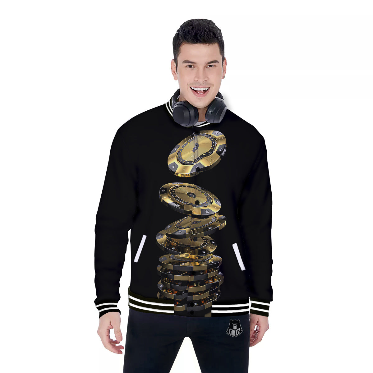 Casino Chips Poker Print Baseball Jacket-grizzshop