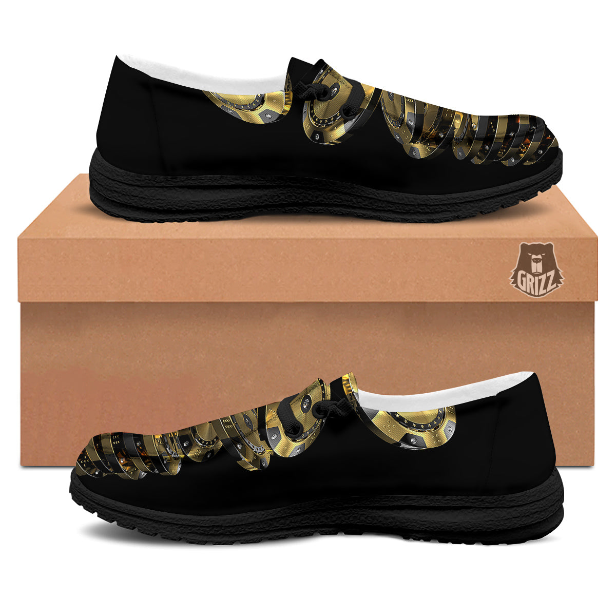 Casino Chips Poker Print Black Loafers-grizzshop