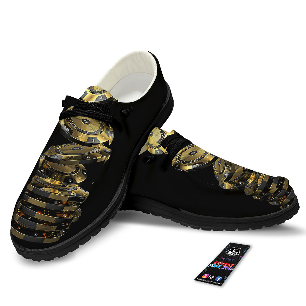 Casino Chips Poker Print Black Loafers-grizzshop