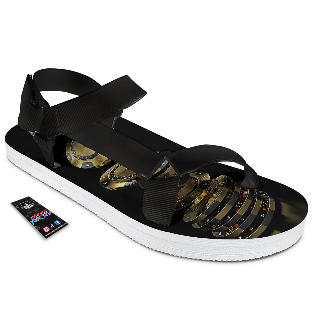 Casino Chips Poker Print Black Open Toe Sandals-grizzshop