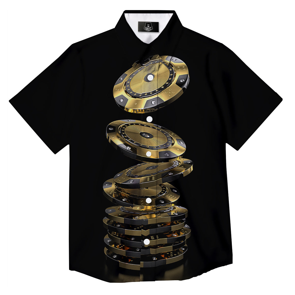 Casino Chips Poker Print Button Up Shirt-grizzshop