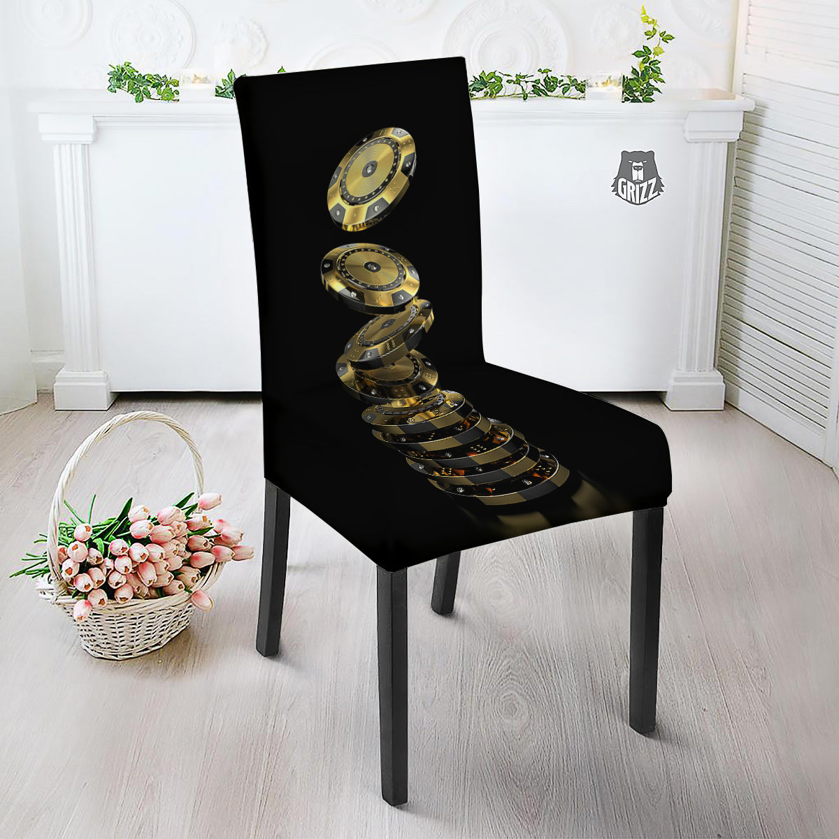 Casino Chips Poker Print Dining Chair Slipcover-grizzshop