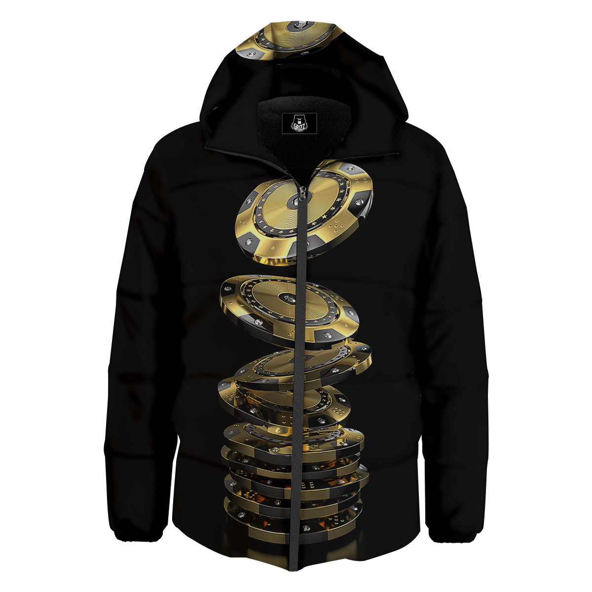 Casino Chips Poker Print Down Jacket-grizzshop