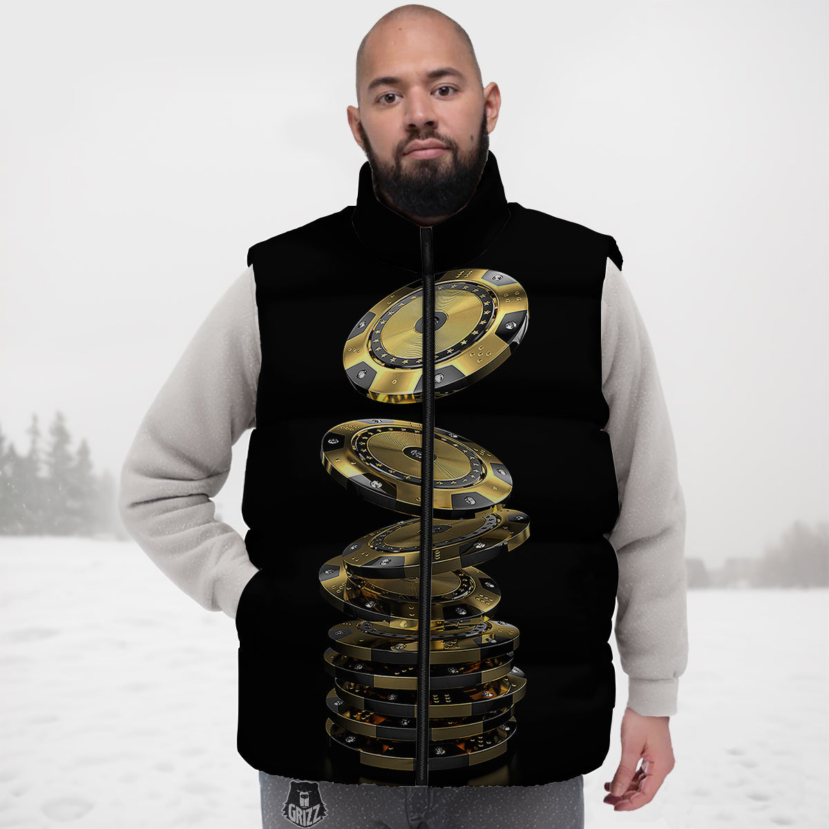 Casino Chips Poker Print Down Vest