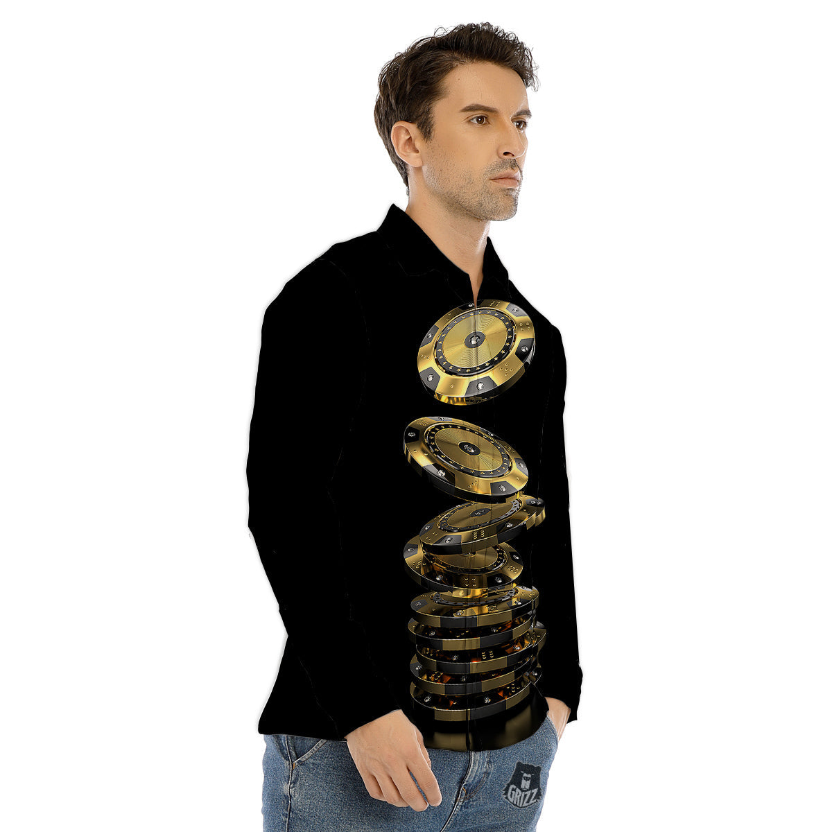 Casino Chips Poker Print Men's Dress Shirts-grizzshop
