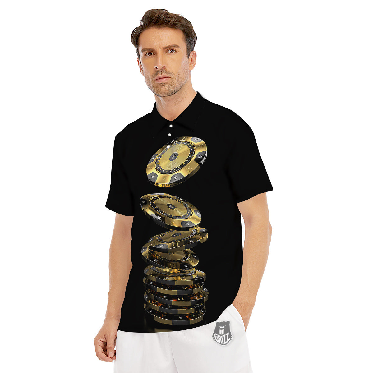 Casino Chips Poker Print Men's Golf Shirts-grizzshop