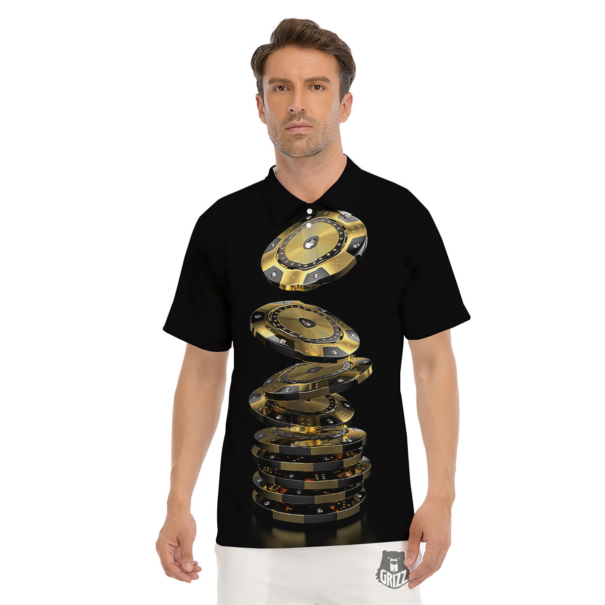 Casino Chips Poker Print Men's Golf Shirts-grizzshop