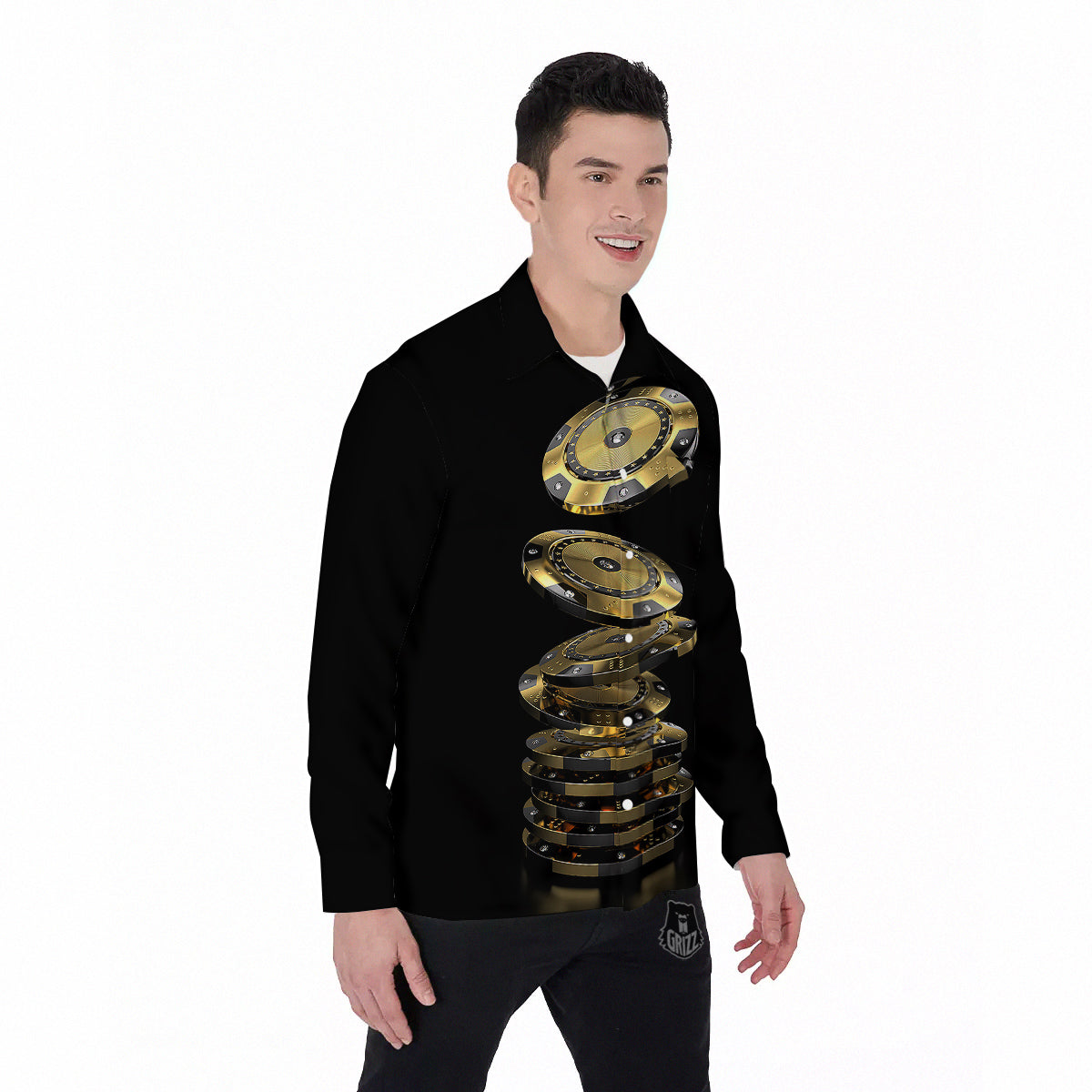 Casino Chips Poker Print Men's Long Sleeve Shirts-grizzshop
