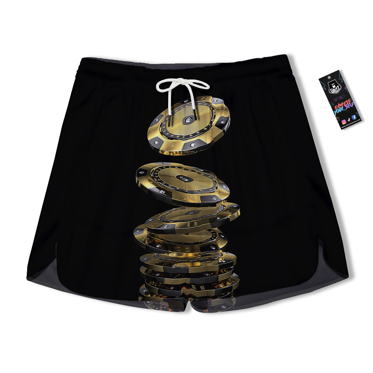 Casino Chips Poker Print Men's Running Shorts-grizzshop