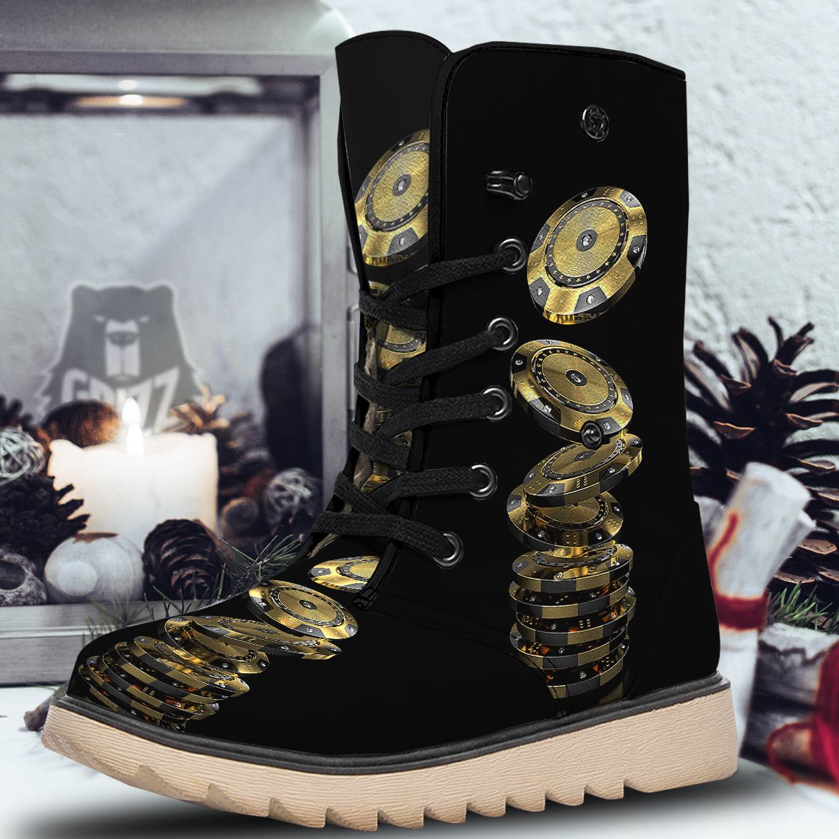 Casino Chips Poker Print Snow Boots-grizzshop