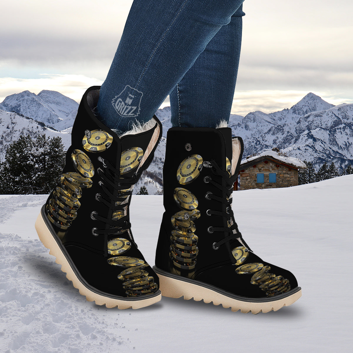 Casino Chips Poker Print Snow Boots-grizzshop