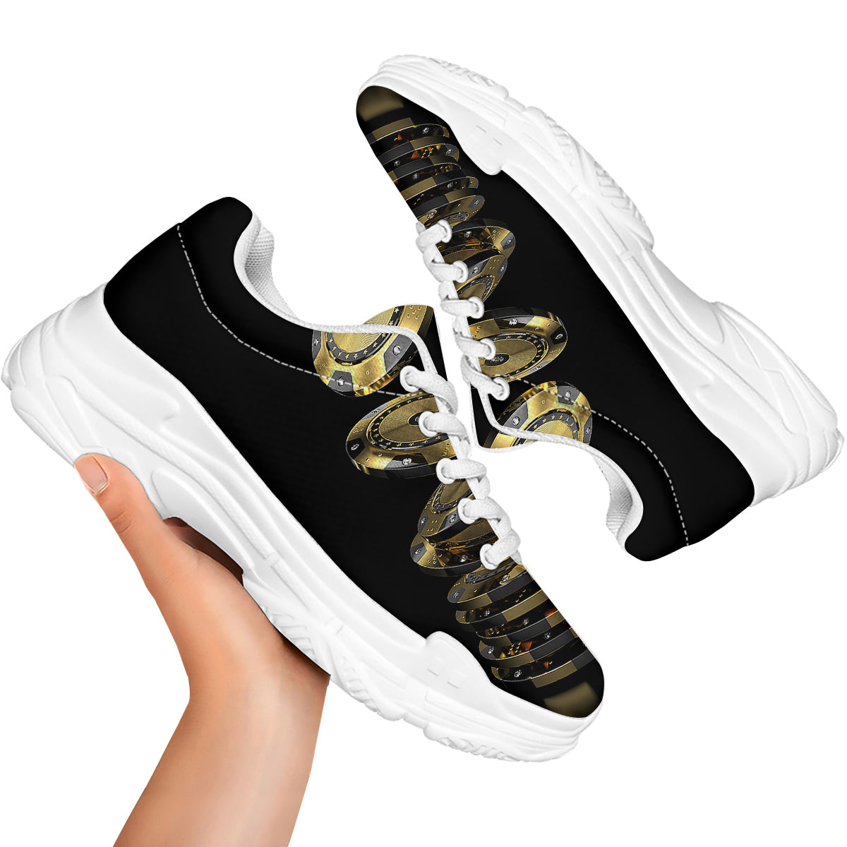 Casino Chips Poker Print White Chunky Shoes-grizzshop