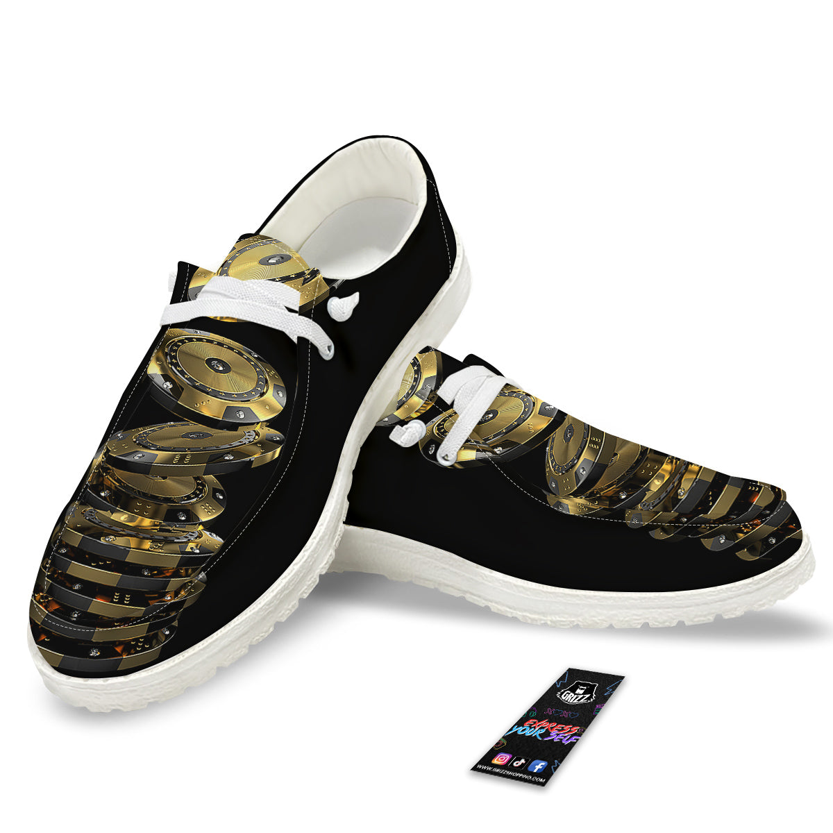 Casino Chips Poker Print White Loafers-grizzshop