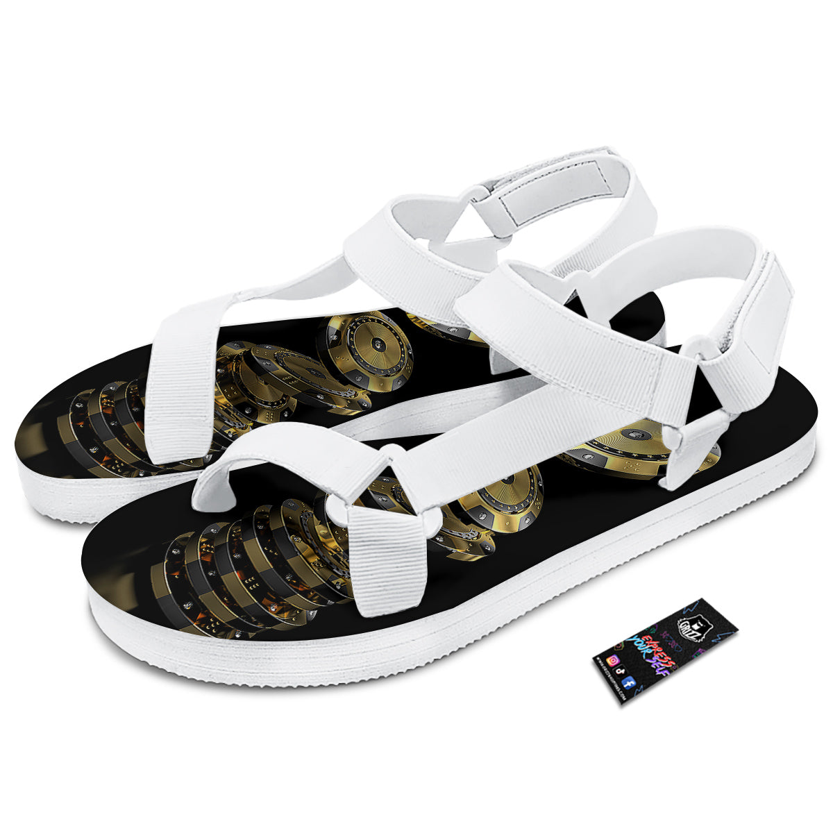 Casino Chips Poker Print White Open Toe Sandals-grizzshop
