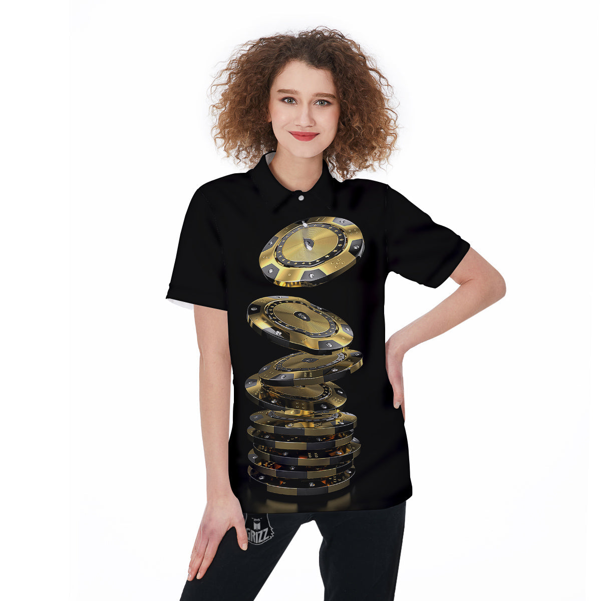 Casino Chips Poker Print Women's Golf Shirts-grizzshop