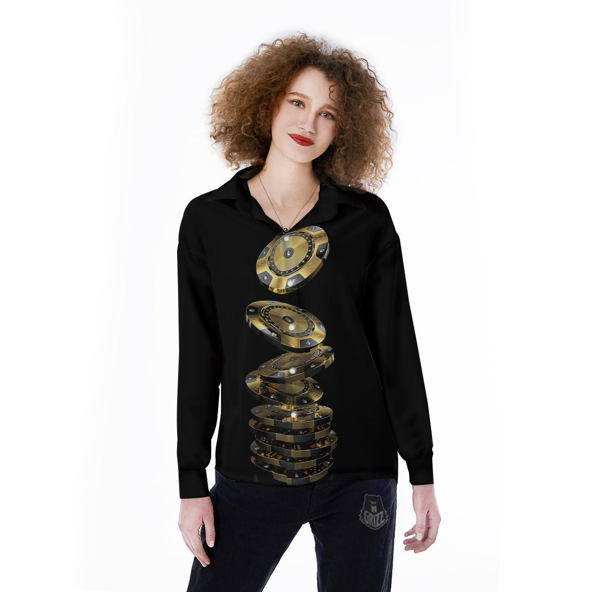 Casino Chips Poker Print Women's Long Sleeve Shirts-grizzshop