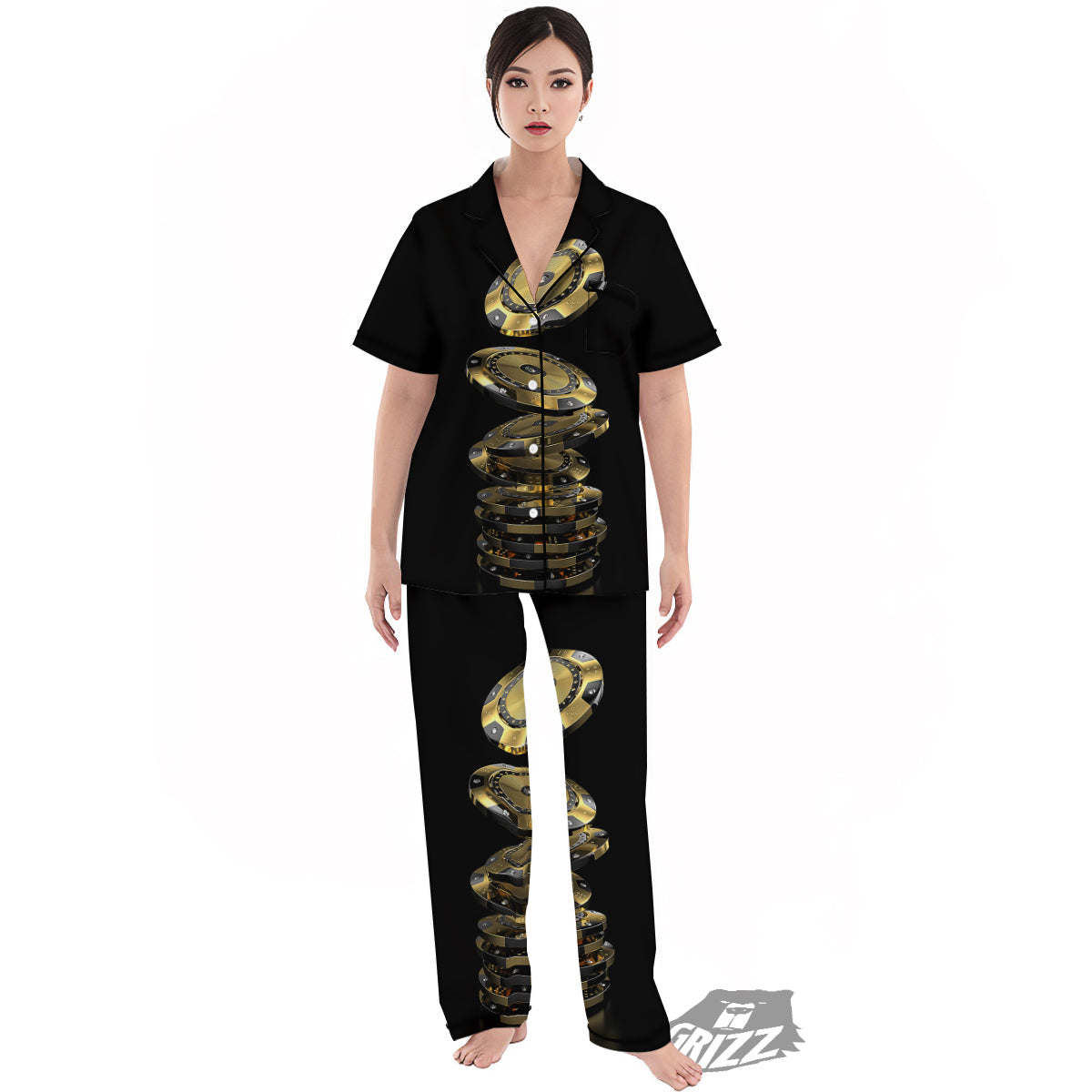 Casino Chips Poker Print Women's Pajamas Set-grizzshop