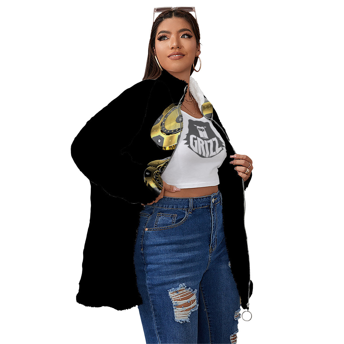 Casino Chips Poker Print Women's Sherpa Jacket-grizzshop