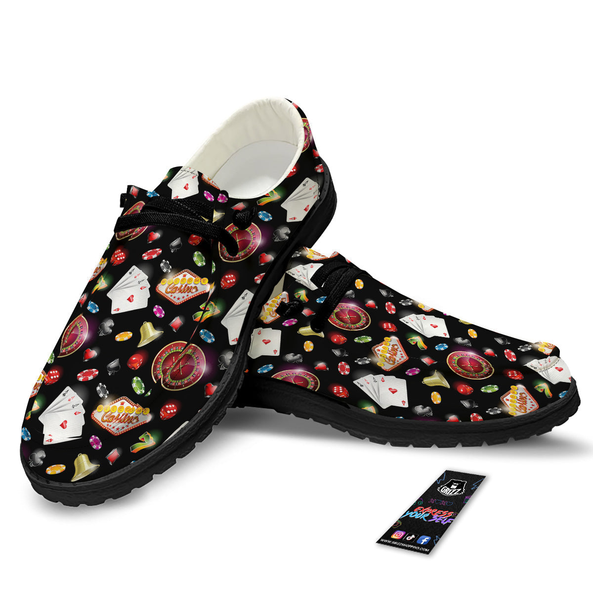 Casino Colorful Entertainments Print Pattern Black Loafers-grizzshop